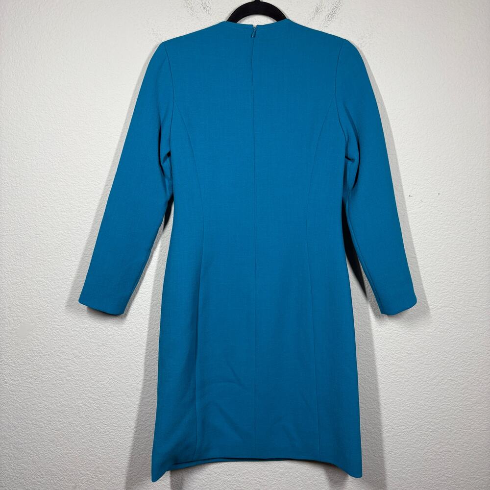 Tom And Linda Platt Size 4 Sheath Knee Length Dress Blue Crew Neck Long Sleeves - Picture 2 of 7